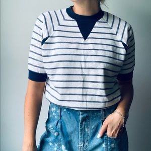 Vintage Quarter Sleeve Striped Knit T-shirt Top